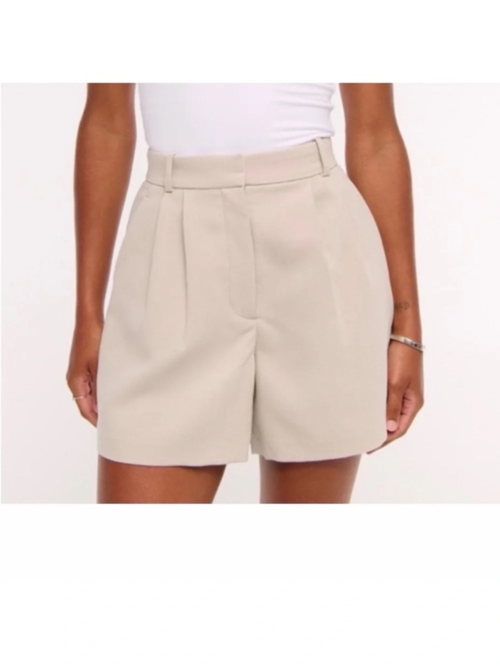 Neutral Linen-Feel High Waist Shorts